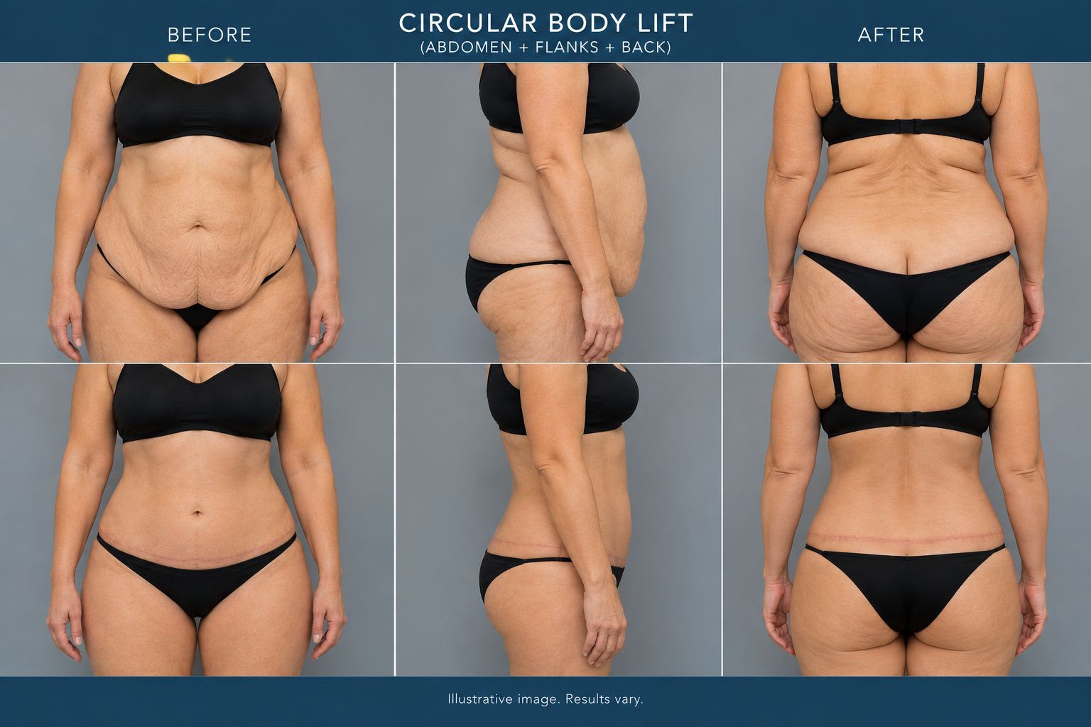 Body lift before and after result